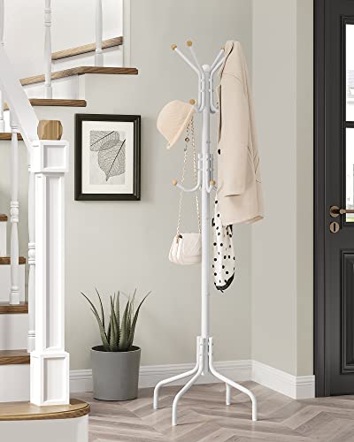 Coat Stand, Metal Coat Rack with 12 Hooks For Jackets-White