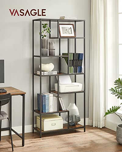 6-Tier Standing Storage Bookshelf -Rustic Brown and Black