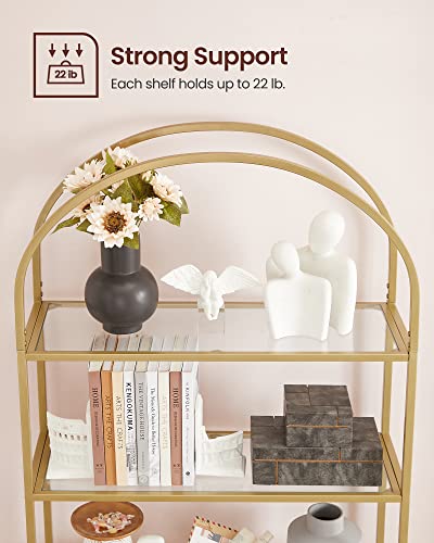 Ladder Shelving Unit, Glass Shelf for Bedroom, Gold Colour