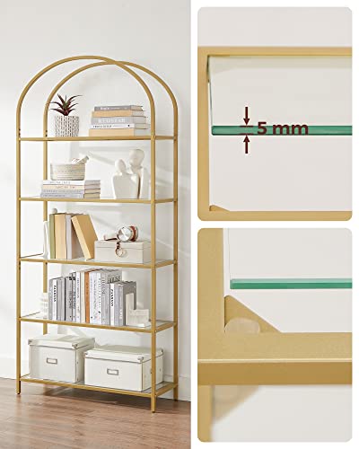 Ladder Shelving Unit, Glass Shelf for Bedroom, Gold Colour