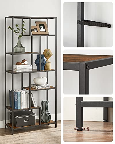 6-Tier Standing Storage Bookshelf -Rustic Brown and Black