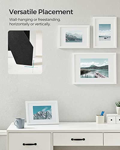 SONGMICS Picture Frame, Photo Frame, for 21 x 29,7 cm Pictures without Mat, 15,2 x 20,3 cm Photos with Mat, MDF, Glass Front, White RPF011W01