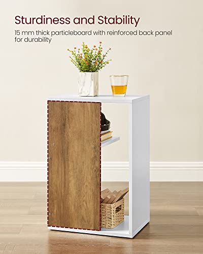 Side Table, Open Storage, Modern-  Rustic Walnut and White