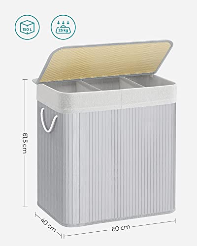 Foldable Laundry Hamper Basket with 3 Sections- Grey