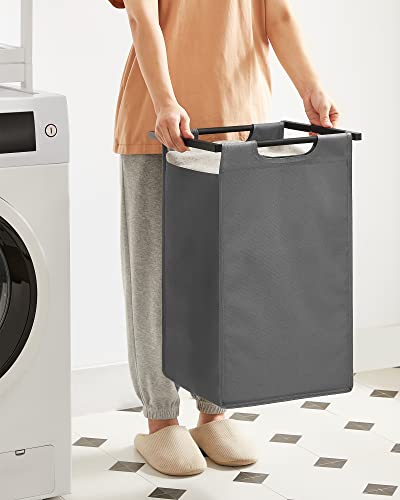 Laundry Basket with 2 Compartments in Metal Frame, Rustic Brown and Grey