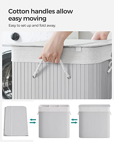 Foldable Laundry Hamper Basket with 3 Sections- Grey