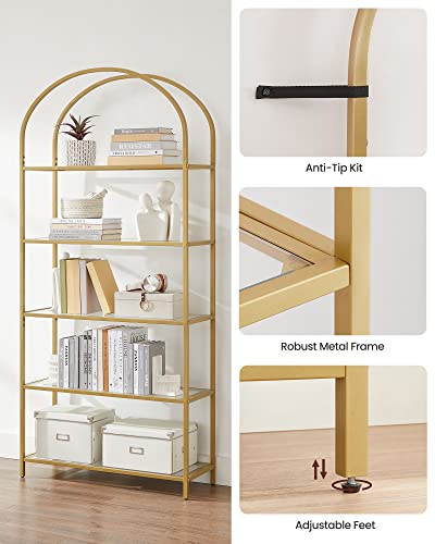 Ladder Shelving Unit, Glass Shelf for Bedroom, Gold Colour