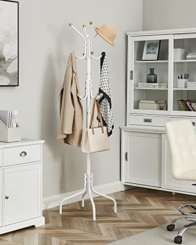 Coat Stand, Metal Coat Rack with 12 Hooks For Jackets-White