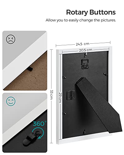 SONGMICS Picture Frame, Photo Frame, for 21 x 29,7 cm Pictures without Mat, 15,2 x 20,3 cm Photos with Mat, MDF, Glass Front, White RPF011W01