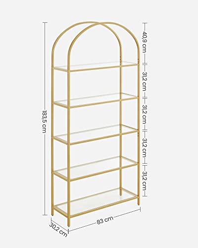 Ladder Shelving Unit, Glass Shelf for Bedroom, Gold Colour