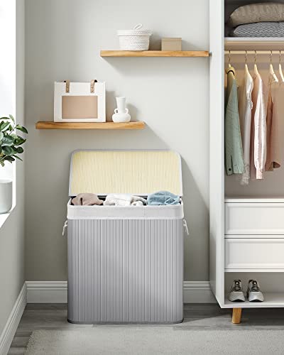 Foldable Laundry Hamper Basket with 3 Sections- Grey