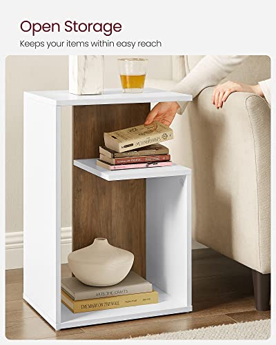 Side Table, Open Storage, Modern-  Rustic Walnut and White