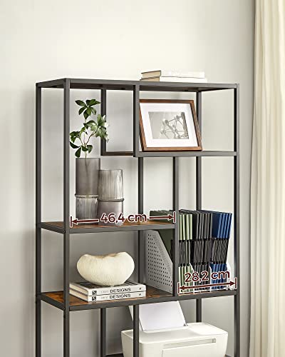 6-Tier Standing Storage Bookshelf -Rustic Brown and Black