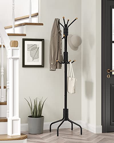 Coat Stand, Metal Coat Rack with 12 Hooks for Jackets-Black