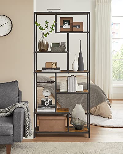 6-Tier Standing Storage Bookshelf -Rustic Brown and Black