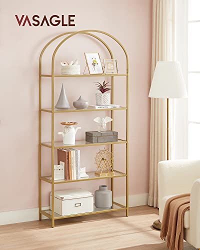 Ladder Shelving Unit, Glass Shelf for Bedroom, Gold Colour