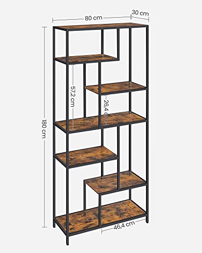 6-Tier Standing Storage Bookshelf -Rustic Brown and Black