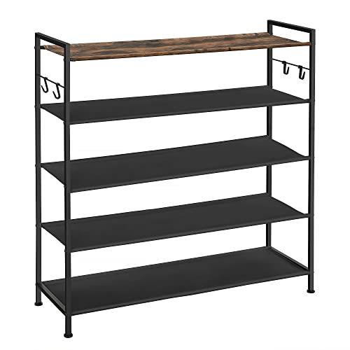Shoe Rack, Metal Shoe Cabinet, Rustic Brown and Black