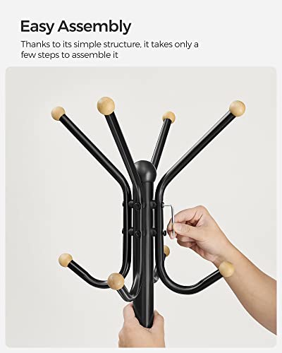 Coat Stand, Metal Coat Rack with 12 Hooks for Jackets-Black