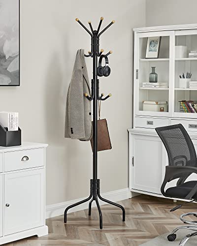 Coat Stand, Metal Coat Rack with 12 Hooks for Jackets-Black