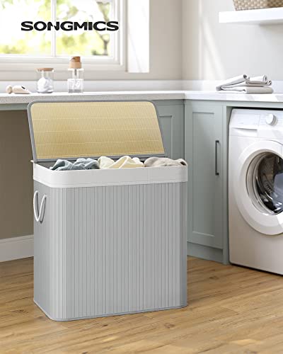 Foldable Laundry Hamper Basket with 3 Sections- Grey