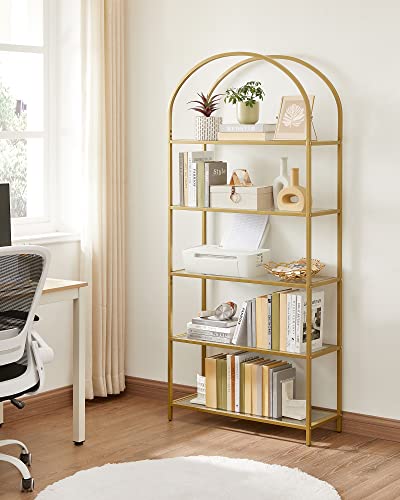 Ladder Shelving Unit, Glass Shelf for Bedroom, Gold Colour