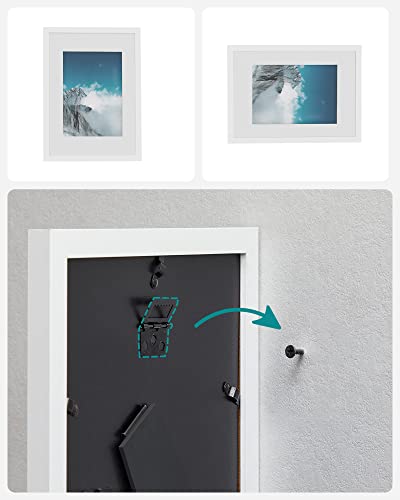 SONGMICS Picture Frame, Photo Frame, for 21 x 29,7 cm Pictures without Mat, 15,2 x 20,3 cm Photos with Mat, MDF, Glass Front, White RPF011W01