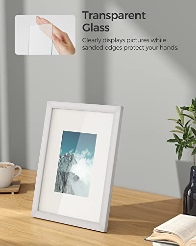 SONGMICS Picture Frame, Photo Frame, for 21 x 29,7 cm Pictures without Mat, 15,2 x 20,3 cm Photos with Mat, MDF, Glass Front, White RPF011W01