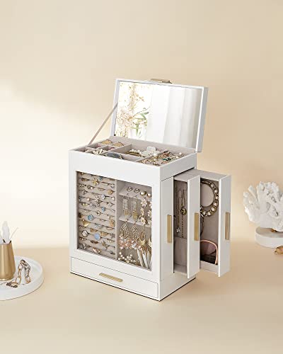 Jewellery Box w/ Glass Window, 5-Layers w/ 3 Side Drawers-Cloud White