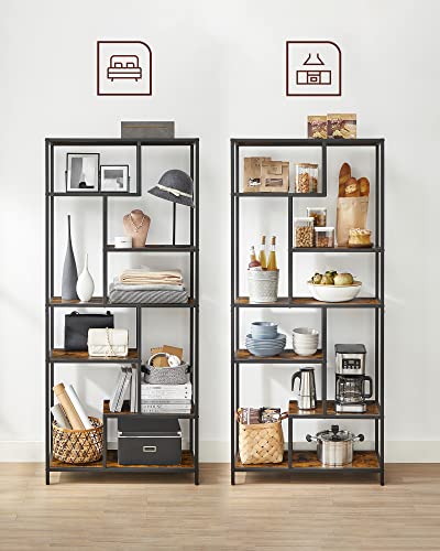 6-Tier Standing Storage Bookshelf -Rustic Brown and Black