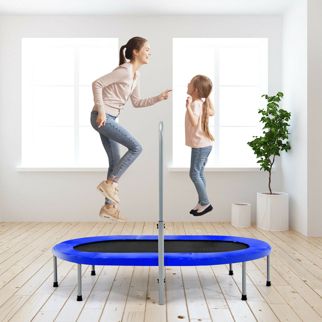 Double Foldable Fitness Trampoline with Adjustable Handrail-Blue