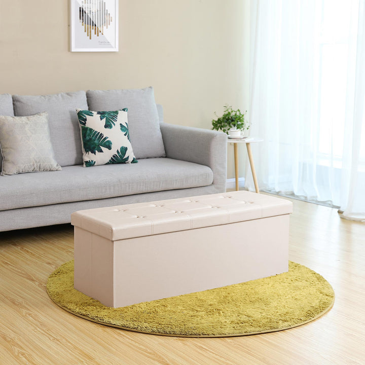 43" Faux Leather Ottoman