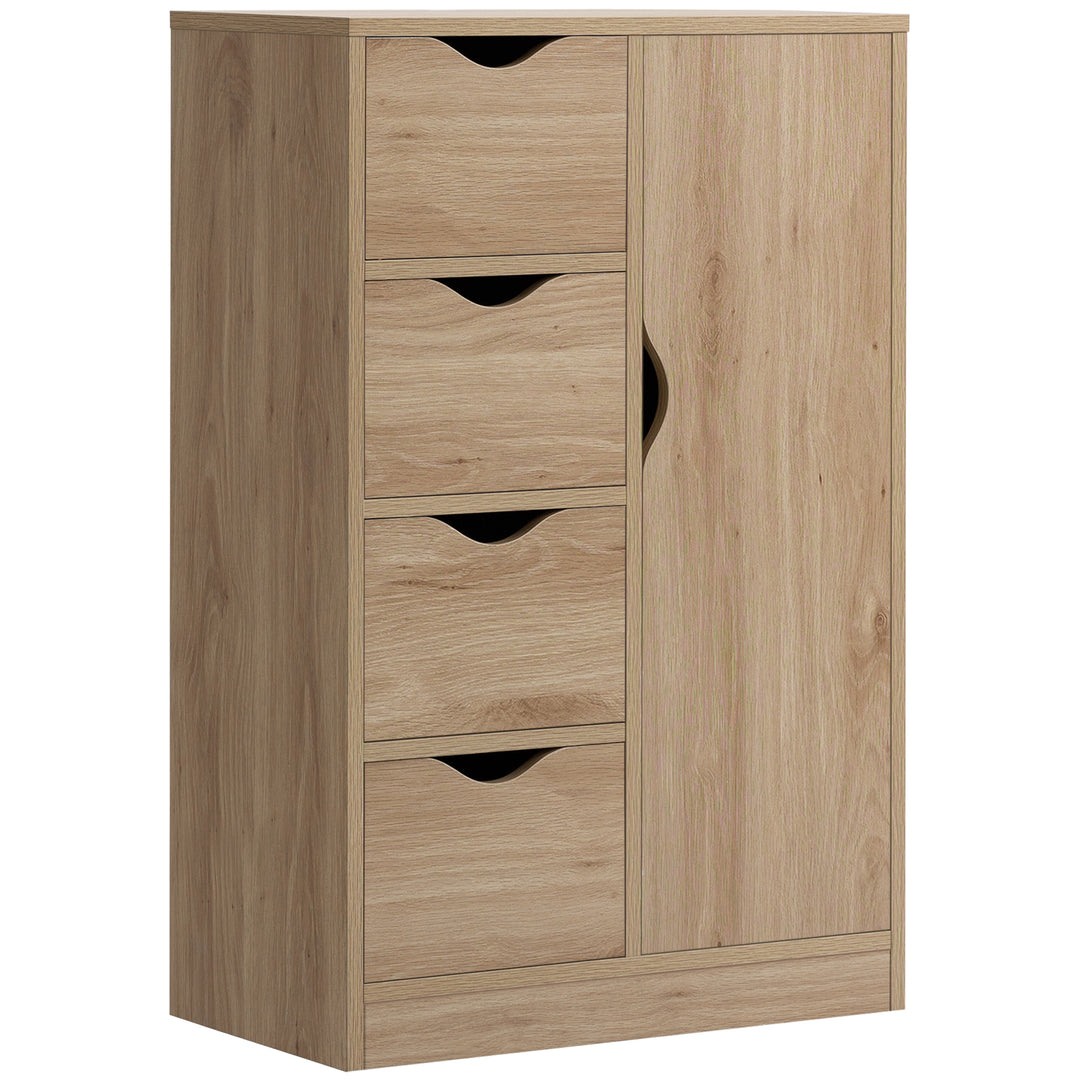 Bathroom Cabinet, Freestanding Storage Cabinet with 4 Drawers, Door Cupboard for Living Room, Kitchen, Bedroom, Natural