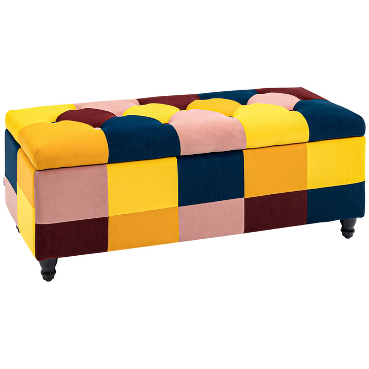 Velvet Storage Ottoman, Button-tufted Footstool Box, Multicoloured