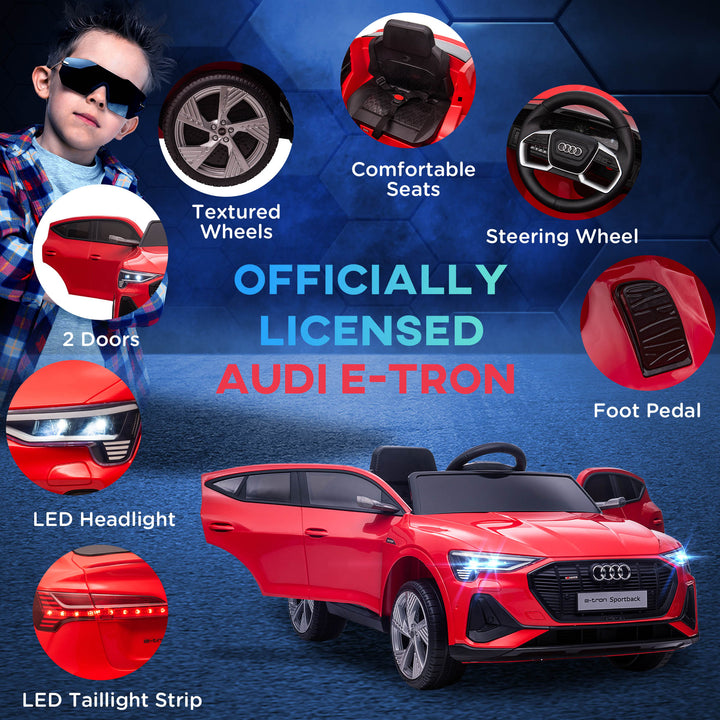 HOMCOM Audi E-tron Licensed 12V Kids Electric Ride On Car with Parental Remote Music Lights MP3 Suspension Wheels for 3-5 Years Red