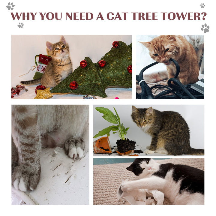 PawHut Cat Tree Scratching Post Furniture Pet Play Area Activity Center Kitten Climbers Climbing Exercise w/ Hanging Toy &amp; Cushion-Brown