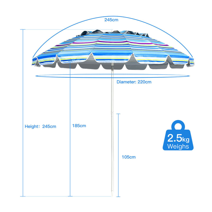 2.45M Beach Umbrella UPF50 Sunshade Shelter-Blue