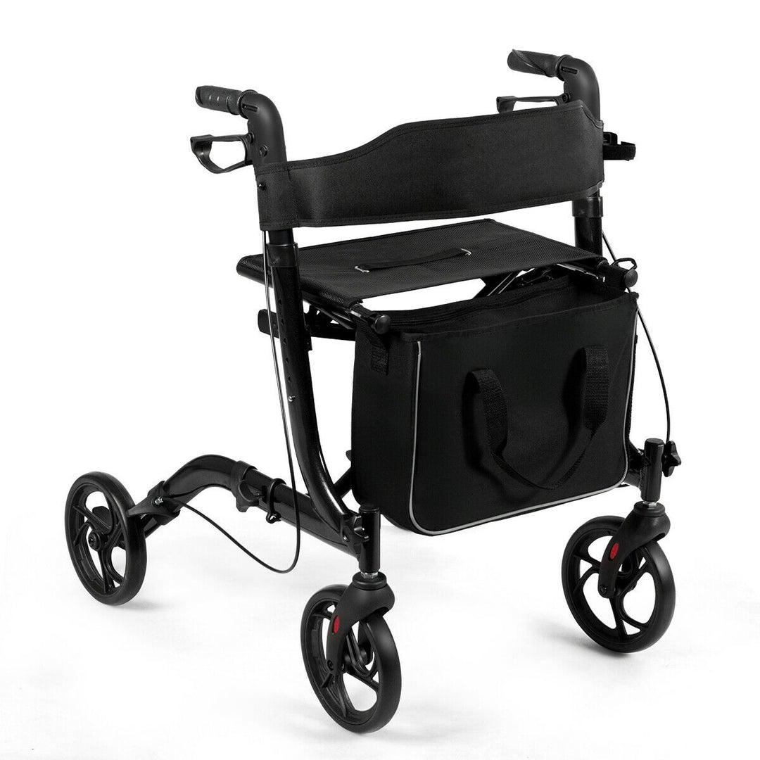 Folding Aluminium Rollator Walker Mobility Aid With 4 Wheels-Black