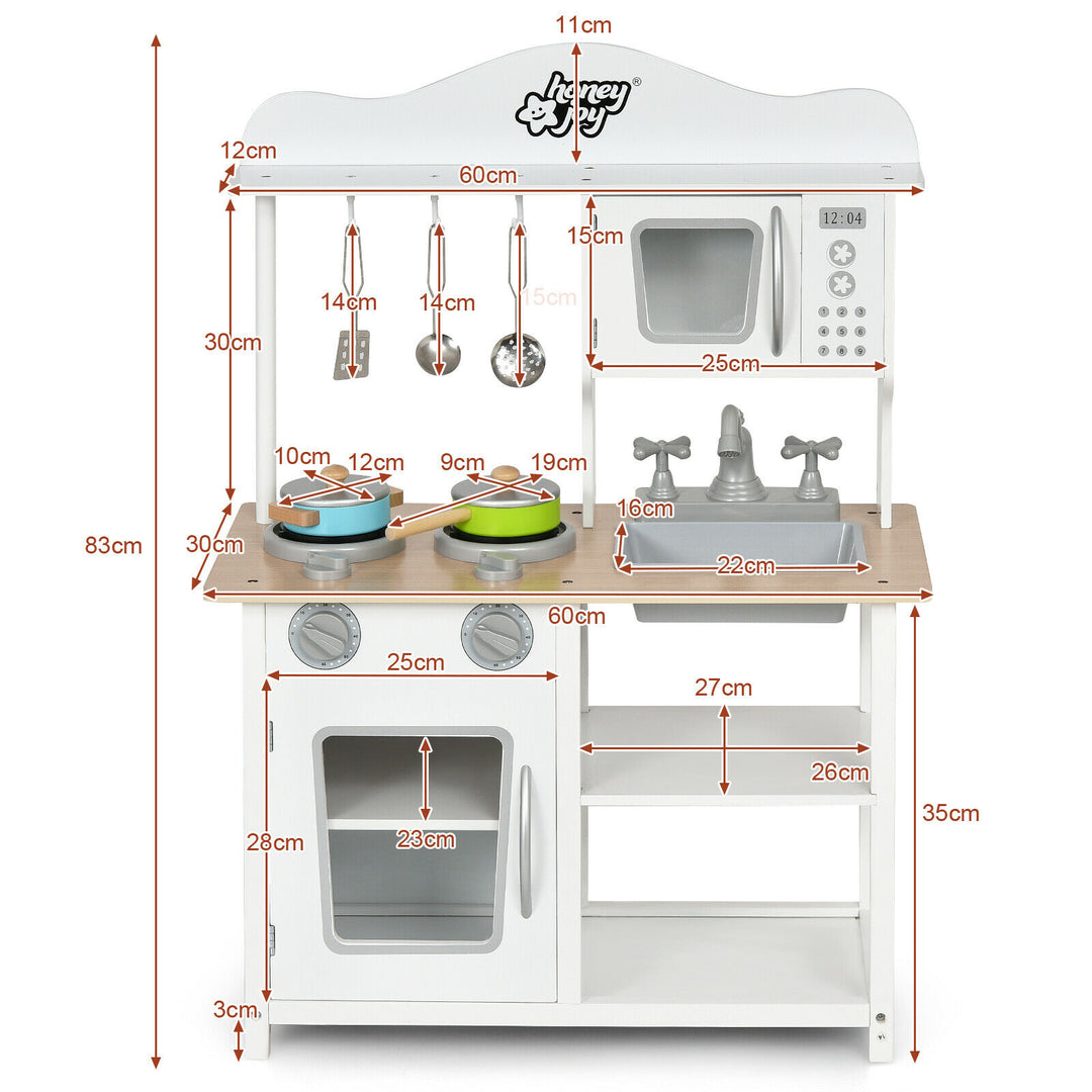 Children's Wooden Play Kitchen with Cooking Pots and Utensils