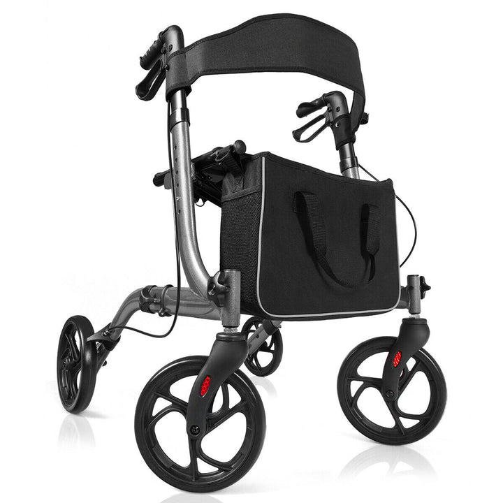 Folding Aluminium Rollator Walker Mobility Aid With 4 Wheels-Grey