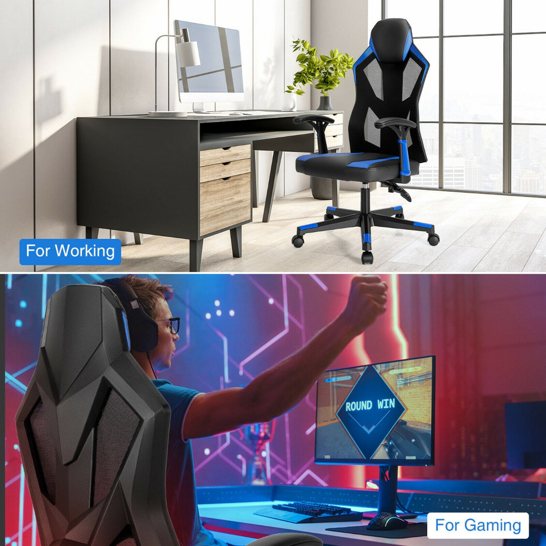 Racing Style Gaming Chair with Adjustable Back Height-Blue