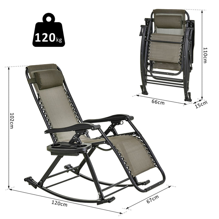 Garden Rocking Chair Folding Recliner Outdoor Adjustable Sun Lounger - Grey