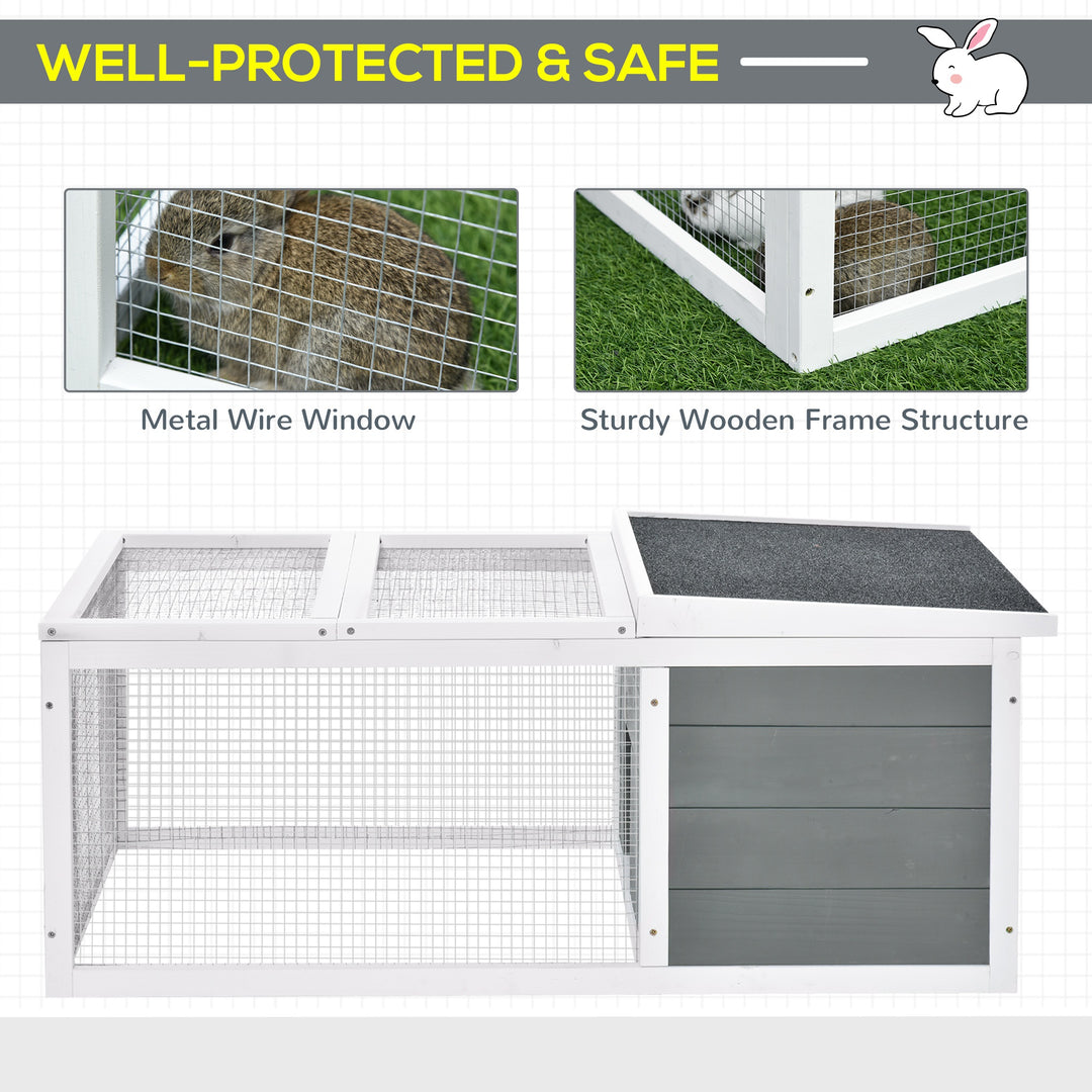 PawHut Indoor Outdoor Wooden Rabbit Hutch Small Animal Cage Pet Run Cover, with UV-resistant Asphalt roof and Water-repellent Paint