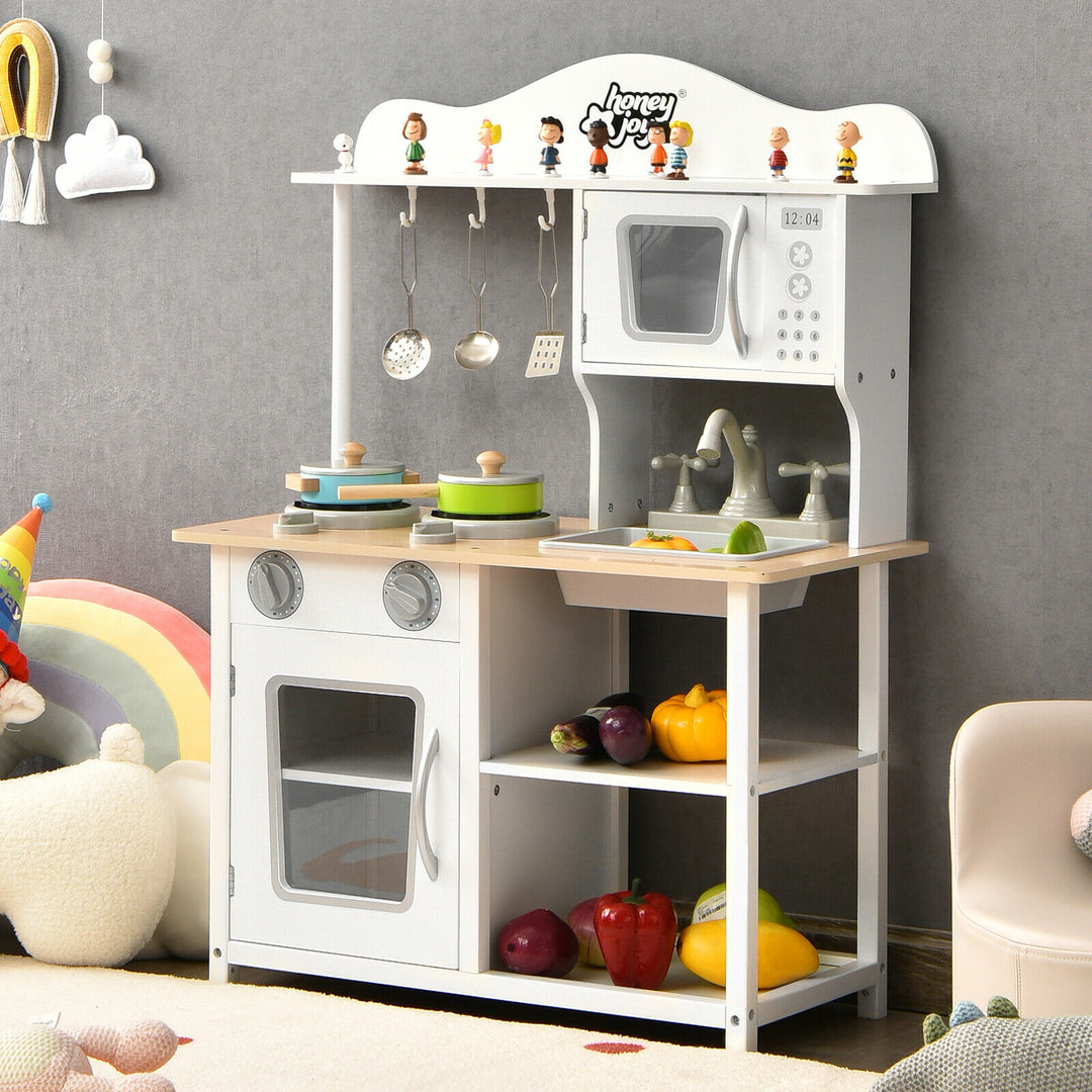 Children's Wooden Play Kitchen with Cooking Pots and Utensils