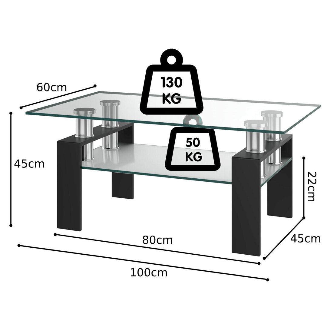 Modern Glass Coffee Tea Table with Open Shelf-Black