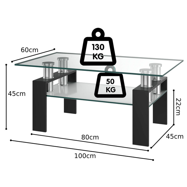 Modern Glass Coffee Tea Table with Open Shelf-Black