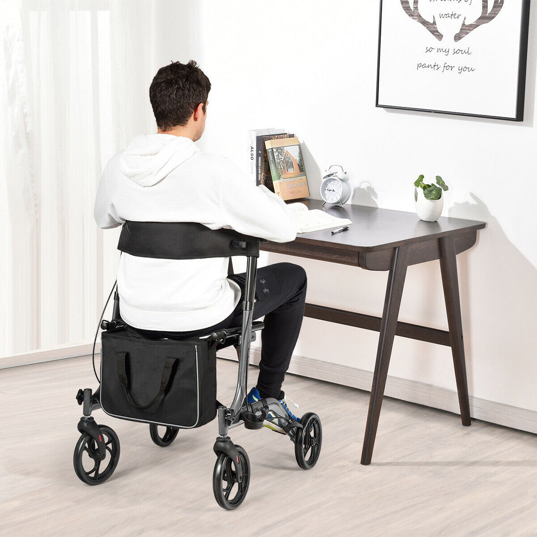 Folding Aluminium Rollator Walker Mobility Aid With 4 Wheels-Grey