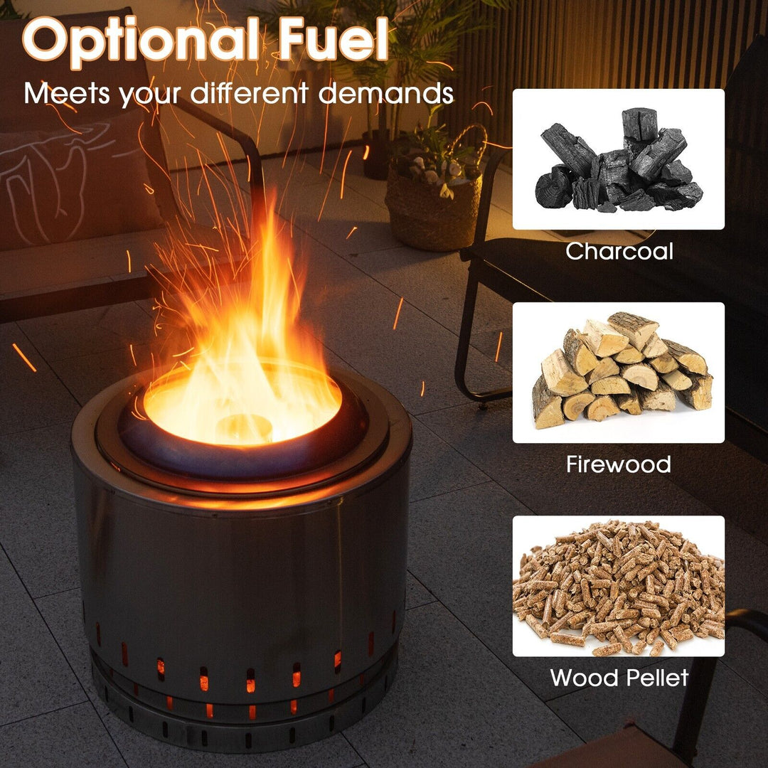 Stainless Steel Smokeless Fire Pit with Fire Technology-Silver