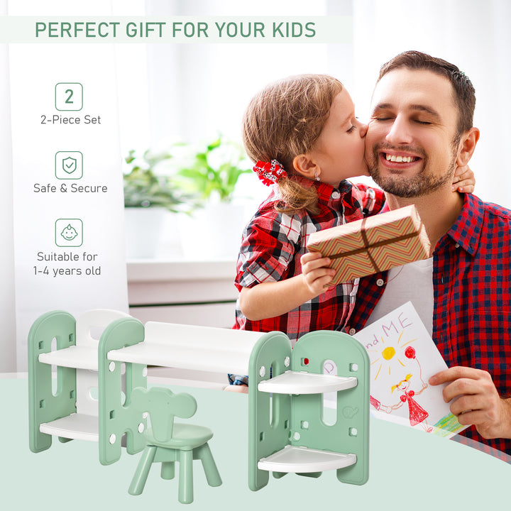 Kids Table and Chair Set Play Table with Storage Children Toddler Playroom Bedroom Furniture PE Green and White for 1-4 years