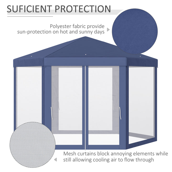 Outsunny 4M Netting Gazebo Hexagon Tent Patio Canopy Outdoor Shelter Party Activities Shade Resistant (Blue)